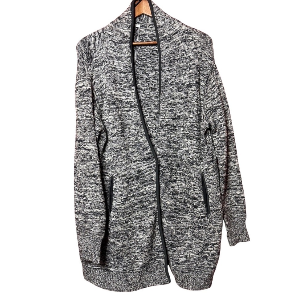 Unbranded Open Front Cardigan Women OS Black White Marled Knit Shawl Pocket